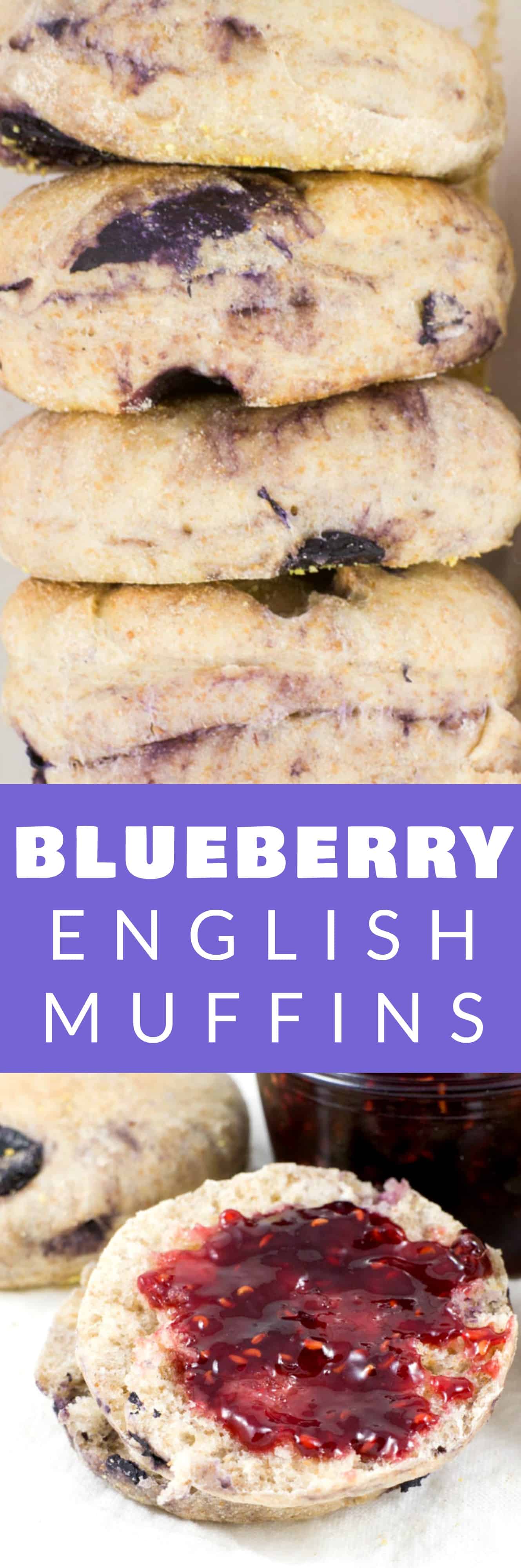 HOMEMADE Blueberry English Muffins! You're going to love this easy to make breakfast recipe! Save money and start making your own English muffins instead of buying the store bought ones. These ones are much more delicious and healthy! I love having one of these muffins with a cup of tea! 
