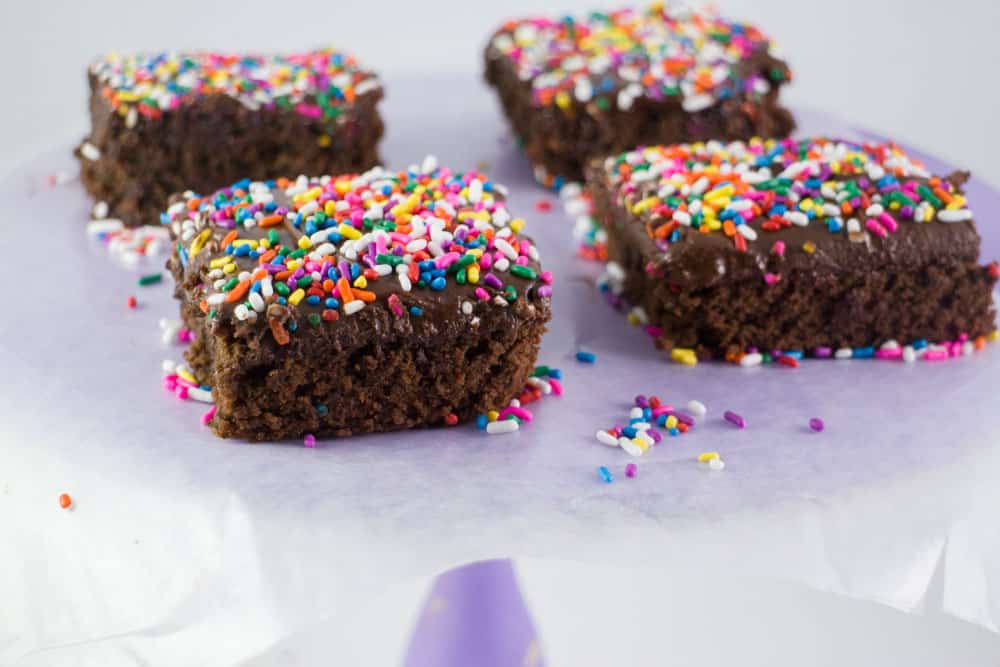 Cake textured Rainbow Sprinkled Chocolate Brownies made with Black Beans and Applesauce! These Chocolate Birthday Cake Black Bean Brownies are going to change your life! 