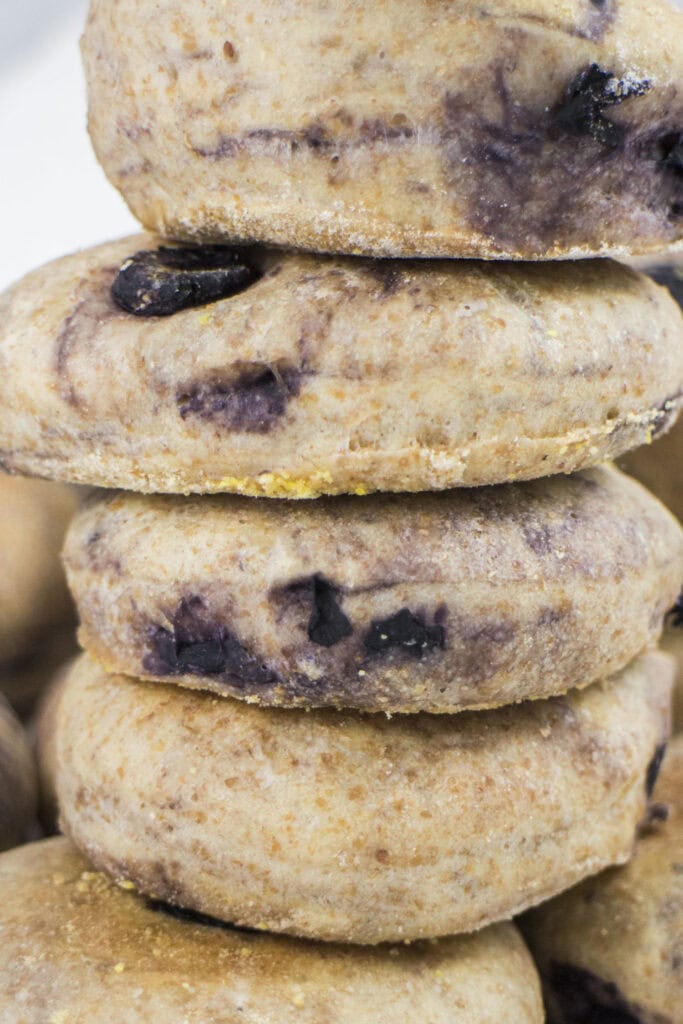 closeup of english muffins on table.