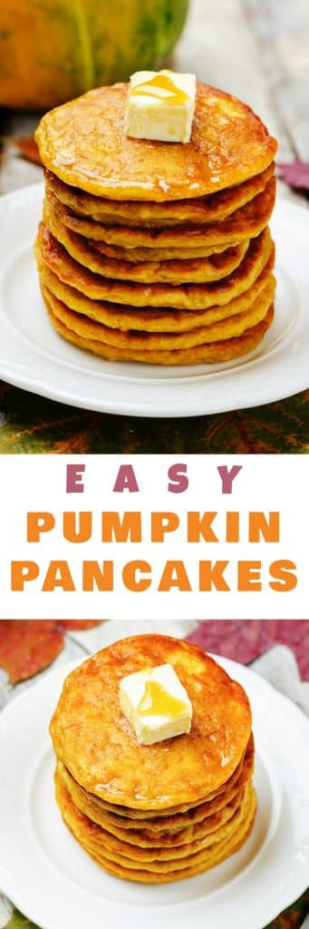 You'll love how easy this Pumpkin Pancakes recipe is! These delicious extra fluffy pancakes made from scratch are low carb and packed with protein (1/2 cup pumpkin!). They make a healthy substitution instead of buttermilk pancakes. My family considers them "the best pumpkin pancakes in the world!".