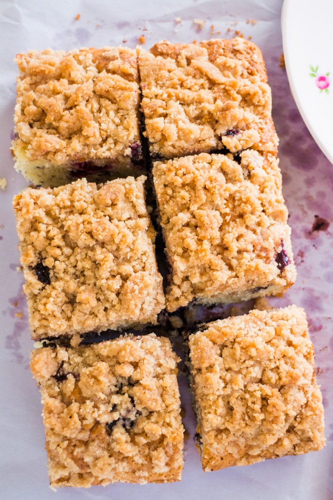 Easy to make Blueberry Buckle that tastes just like Coffee Cake!   This old fashioned cake recipe has a yummy cinnamon streusel topping that my family thinks is the best!  Enjoy for breakfast or dessert.  Made in a 8x8 pan, but can be doubled in a 9x13. 