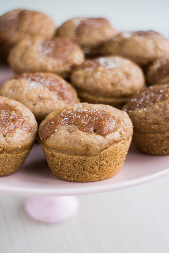 You'll love this EASY Dairy Free Mini Pancake Muffins recipe! These pancake muffins don't require butter or milk and are perfect for breakfast or snacking! Each muffin has a sugar mixture crumble made with brown sugar and applesauce on top! I love serving them with maple syrup! This recipe is easy to make completely vegan too!