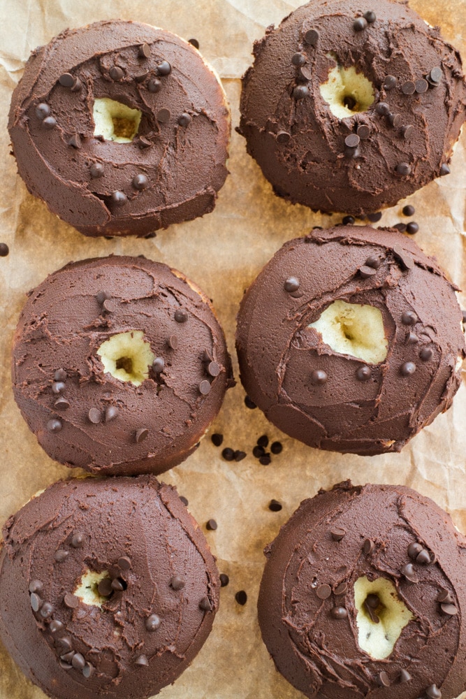 6 donuts on parchment paper