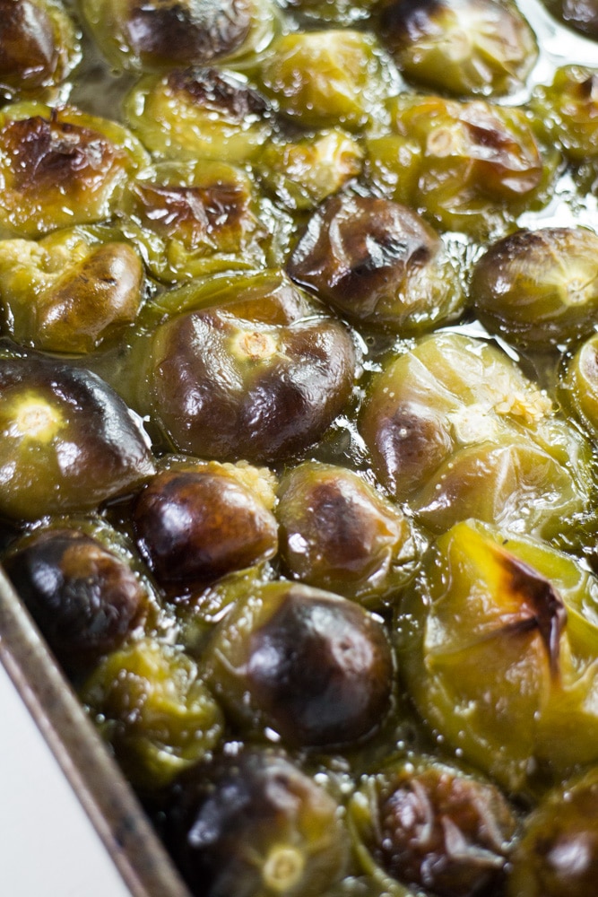 EASY, OVEN ROASTED Tomatillos Recipe! This tomatillo sauce is DELICIOUS and can be used as a soup stock, chicken tacos salsa, served over rice and so much more! This recipe is canning and freezing friendly, perfect for preserving a overabundance of garden tomatillo plants!