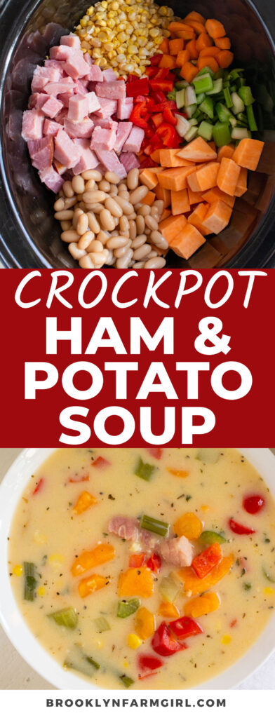 This Slow Cooker Ham and Sweet Potato Soup is creamy, comforting, and packed with vegetables! The cheesy broth and salty ham are what really make this comfort food a true family favorite.