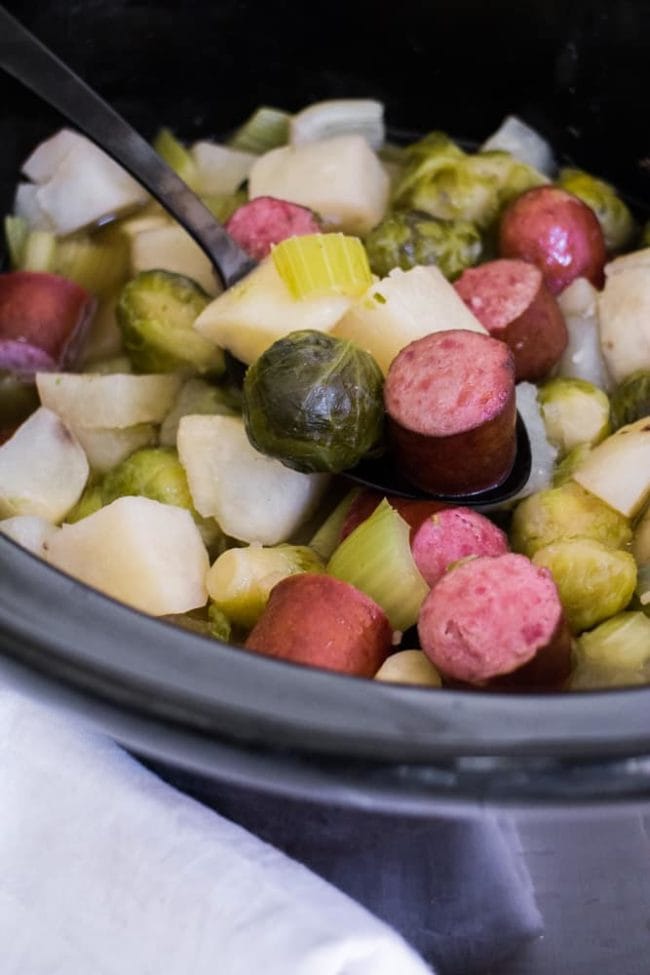 Slow Cooker Kielbasa, Brussels Sprouts and Potatoes Brooklyn Farm Girl