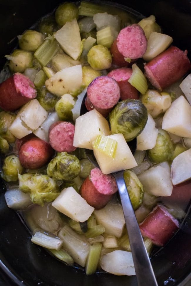 Slow Cooker Kielbasa, Brussels Sprouts and Potatoes Brooklyn Farm Girl
