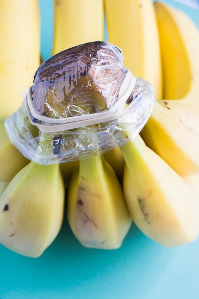 Banana Stems Wrapped in Plastic Wrap
