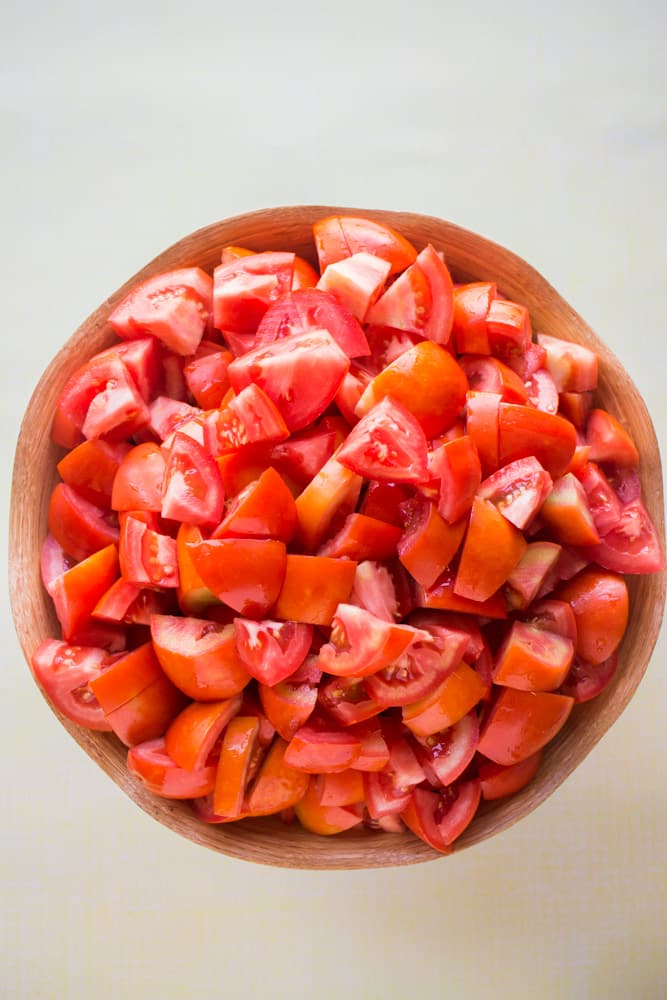 Fresh Roma Tomatoes Cut Up For Sauce