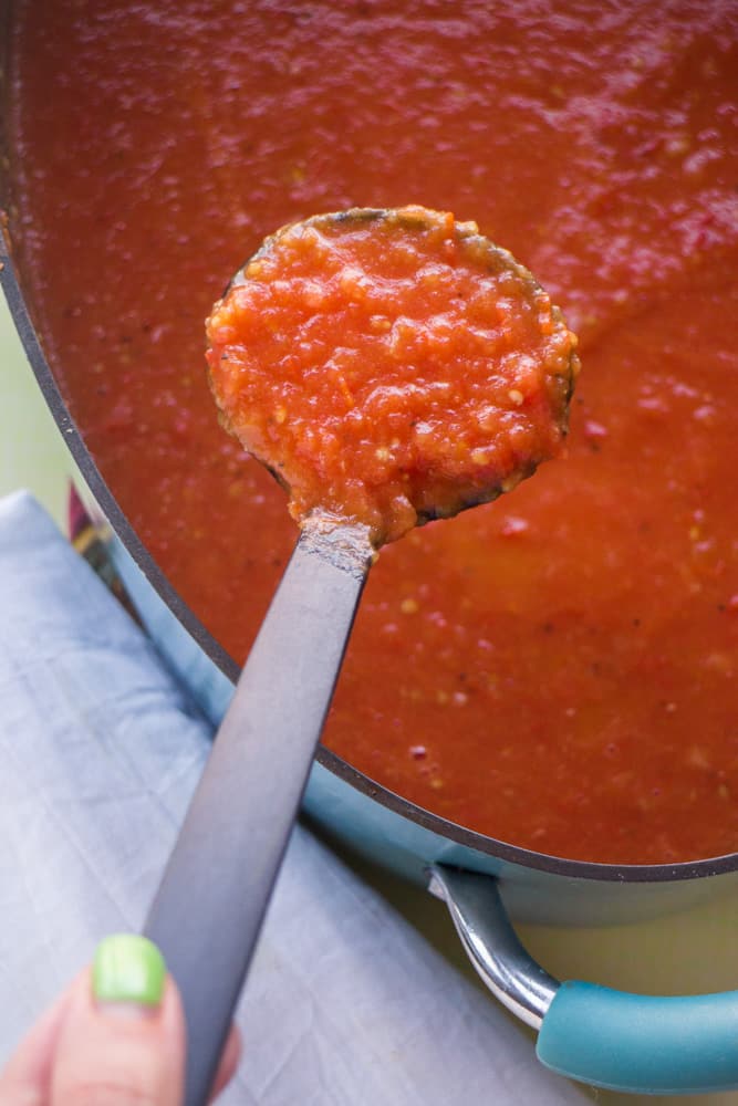 Roma Tomato Sauce recipe that requires no peeling or blanching! This is a easy creamy sauce that's perfect for growing garden tomatoes! Serve on pasta, or use later by canning or freezing.