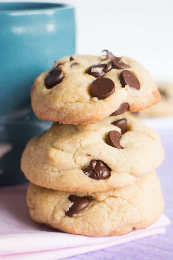 CHEWY Chocolate Chip Cookies Made With Bread Flour! My husband declares this the best chocolate chip cookie recipe!  This easy recipe makes 2 dozen homemade cookies.   Save this recipe - you're going to love it!