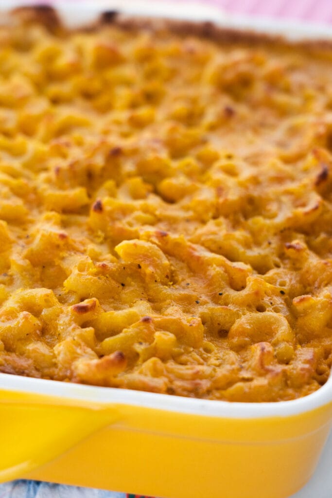 golden brown baked mac and cheese.
