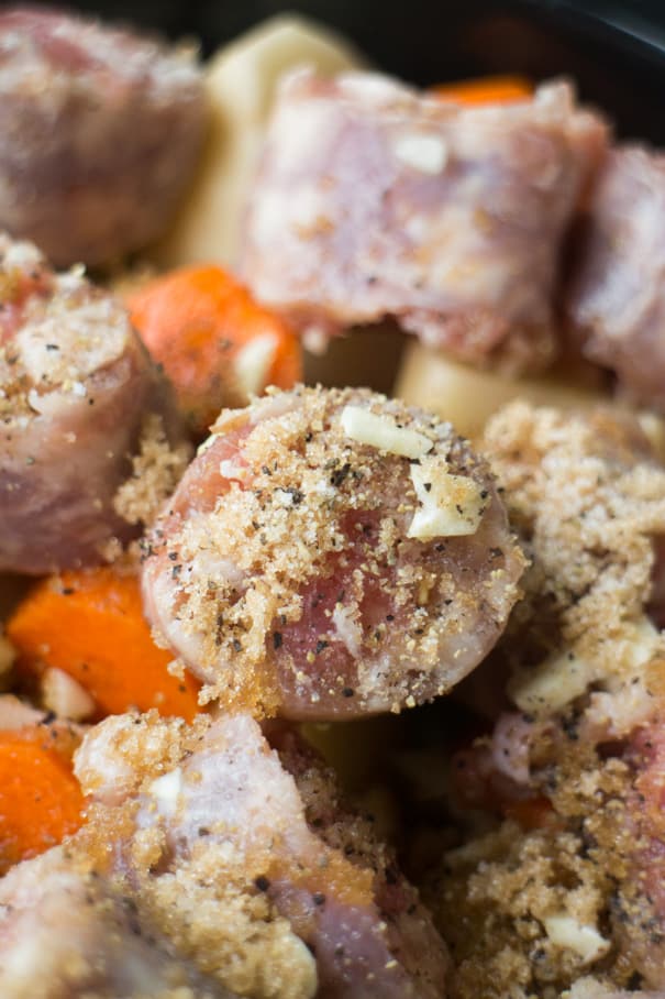 Slow Cooker Sausage and Cabbage is a easy crock pot recipe ready in 6 hours! Add Sweet Italian Sausage links and vegetables (potatoes, cabbage, carrots and onion!) into your slow cooker for a delicious comfort meal!