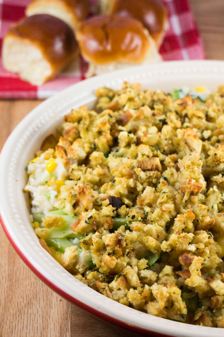 Broccoli Cheese Casserole with Stuffing Brooklyn Farm Girl