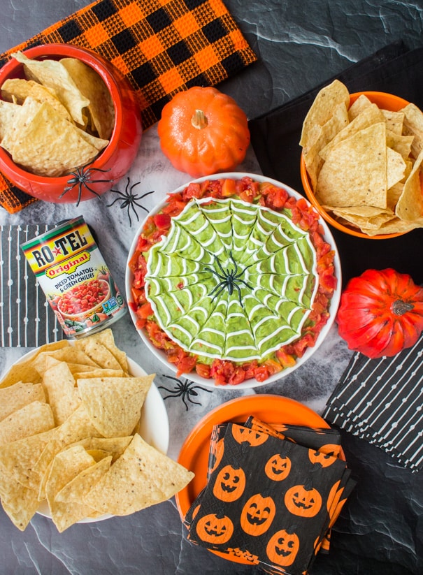 Halloween Guacamole Dip With Sour Cream Spiderwebs Party Food