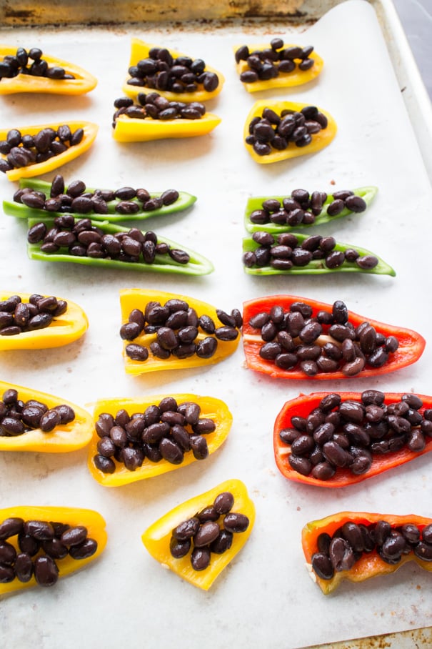 small sweet peppers with black beans in them.