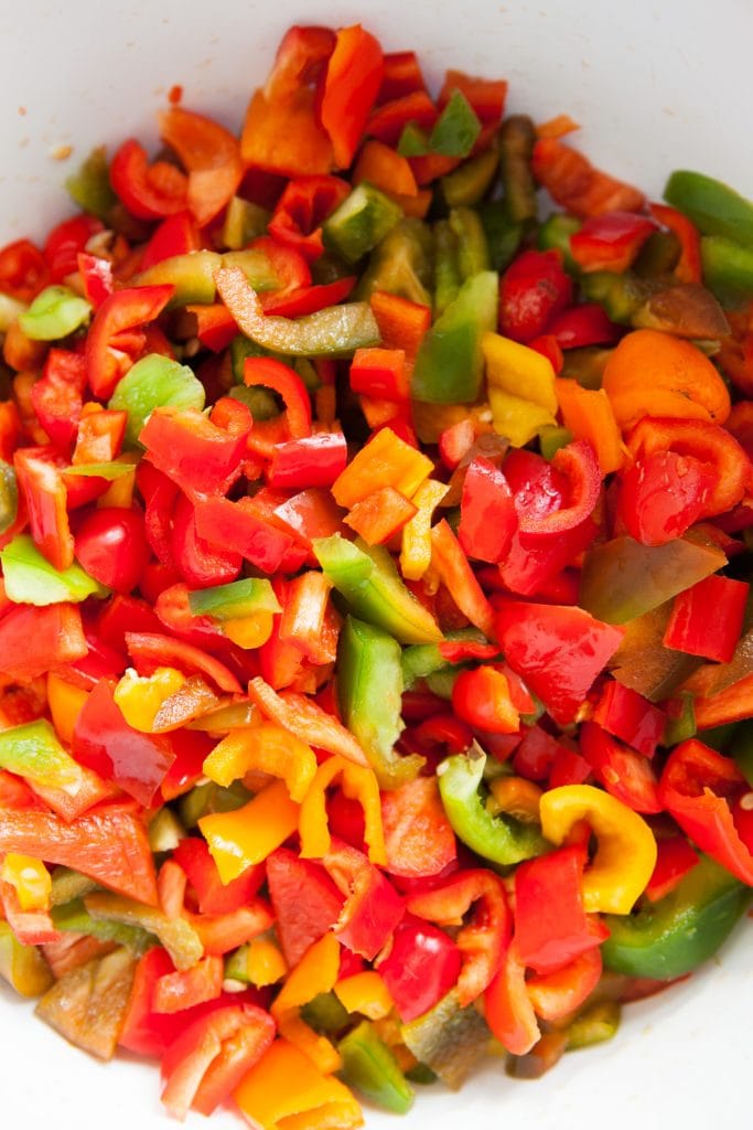 rainbow peppers chopped up.