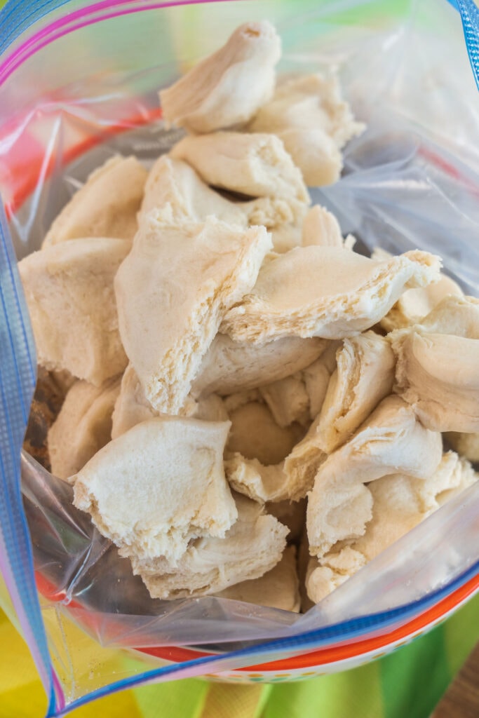 biscuit dough ripped up in plastic bag.