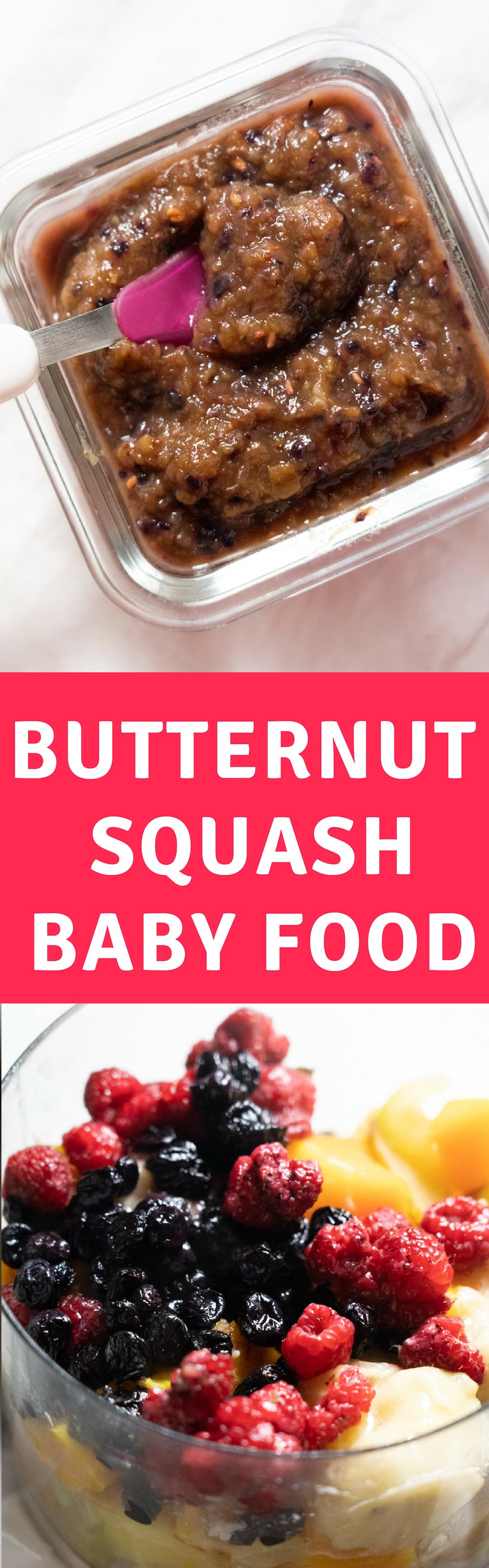 I have a picky toddler and she loves this puree, so trust me - your baby is going to love this Butternut Squash Baby Food Recipe made with fruits and vegetables! And even better, it's easy to make!  This is a nutritious Stage 2 and Stage 3 puree for baby, or to serve to toddlers in pouches. 