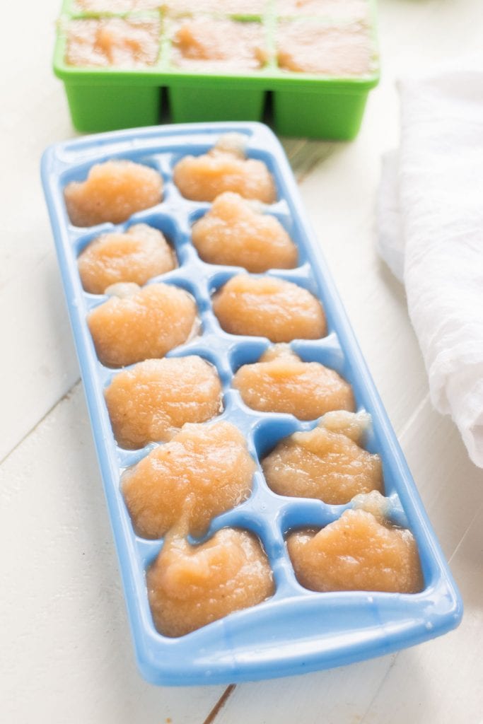 ice cube tray with baby food in it