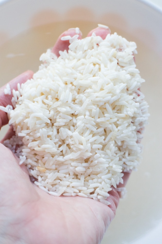 fluffy basmati rice in hand