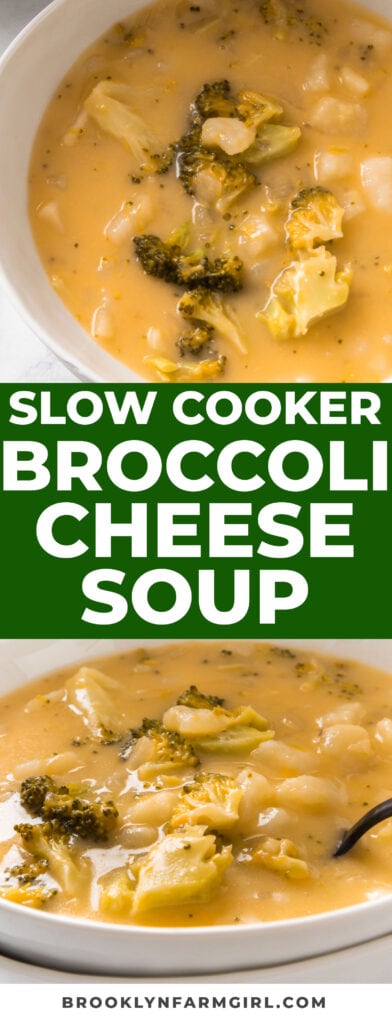 4 hour Slow Cooker Broccoli Cheese Potato Soup that is so comforting and creamy without the heavy cream! Your family be finishing their bowls and asking for more!