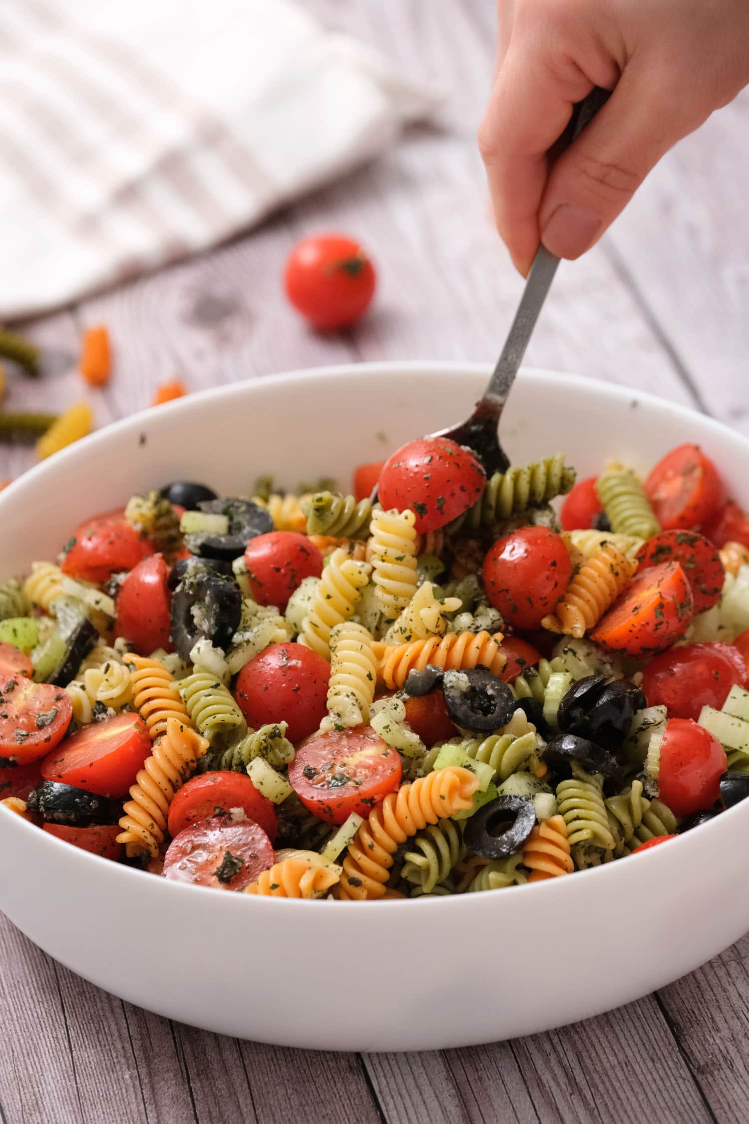 Tri Color Italian Pasta Salad - Easy Recipe with Italian Dressing and Rotini