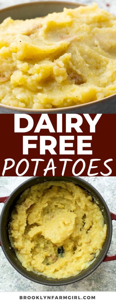 These CREAMY Garlic DAIRY FREE Mashed Potatoes are the best!  Enjoy this easy to make vegan mashed potatoes recipe that uses broth and olive oil instead of milk!  Perfect for everyday dinner or Thanksgiving - you won't believe how good and healthy these are!