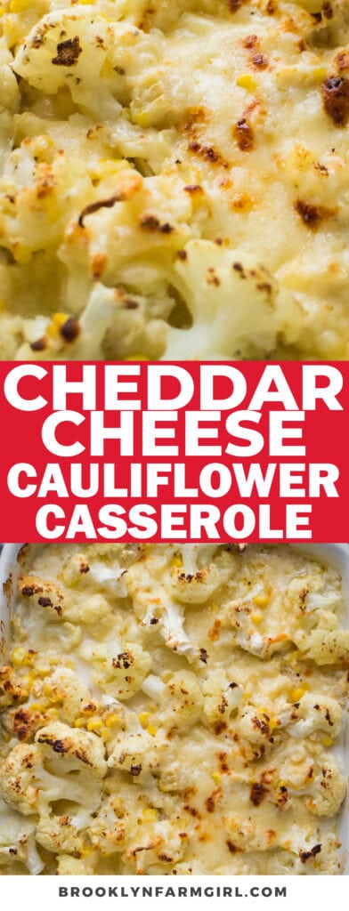 Baked Cheddar Cheese Cauliflower Casserole recipe! This Loaded Cauliflower Cheese Bake is vegetarian and easy to make. This low carb, keto casserole can be either a side dish or a main dish!  