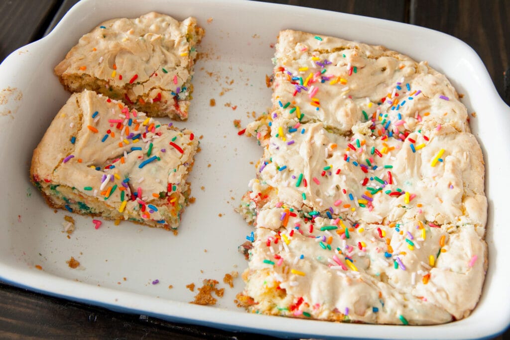 cake batter brownies in baking dish on table.