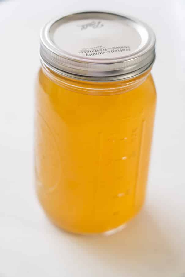 homemade vegetable broth in mason jar