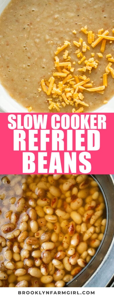 Slow Cooker Refried Beans, no soaking required! This easy homemade refried beans recipe cooks dry pinto beans in the slow cooker! 