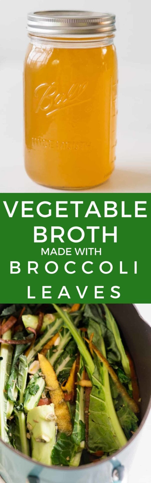 How to make vegetable broth with broccoli leaves - learn how to cook with broccoli leaves! This is a healthy, easy recipe that you can use in soups, casseroles, slow cooker, rice dishes, and more.  Broccoli leaves and stems are filled with health benefits, so make sure to use them!
