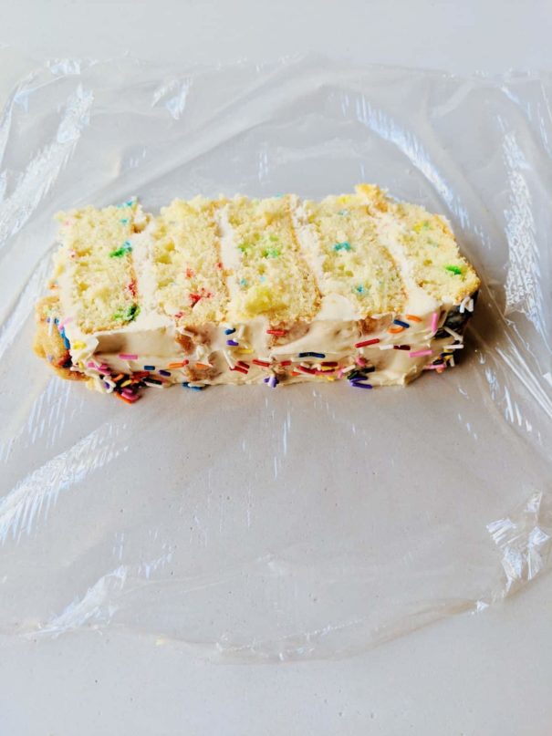 Easy step by step directions (with pictures) on how to freeze cake for months.  Now you can freeze slices of your birthday and wedding cake!  The cake tastes super fresh with this method! 