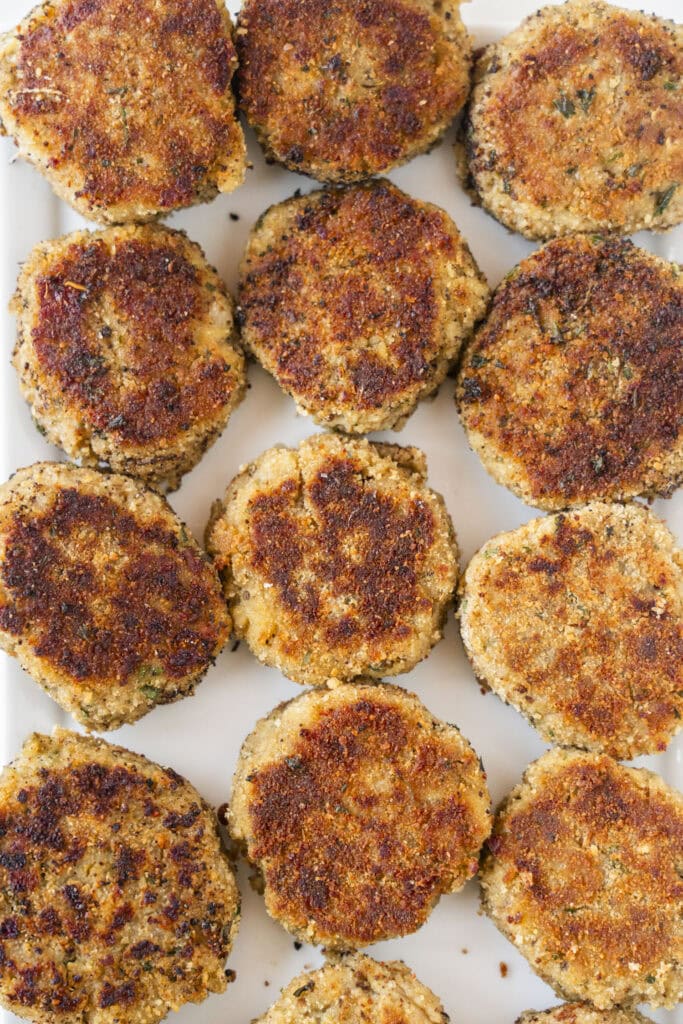 eggplant nuggets on plate, ready to be served. 