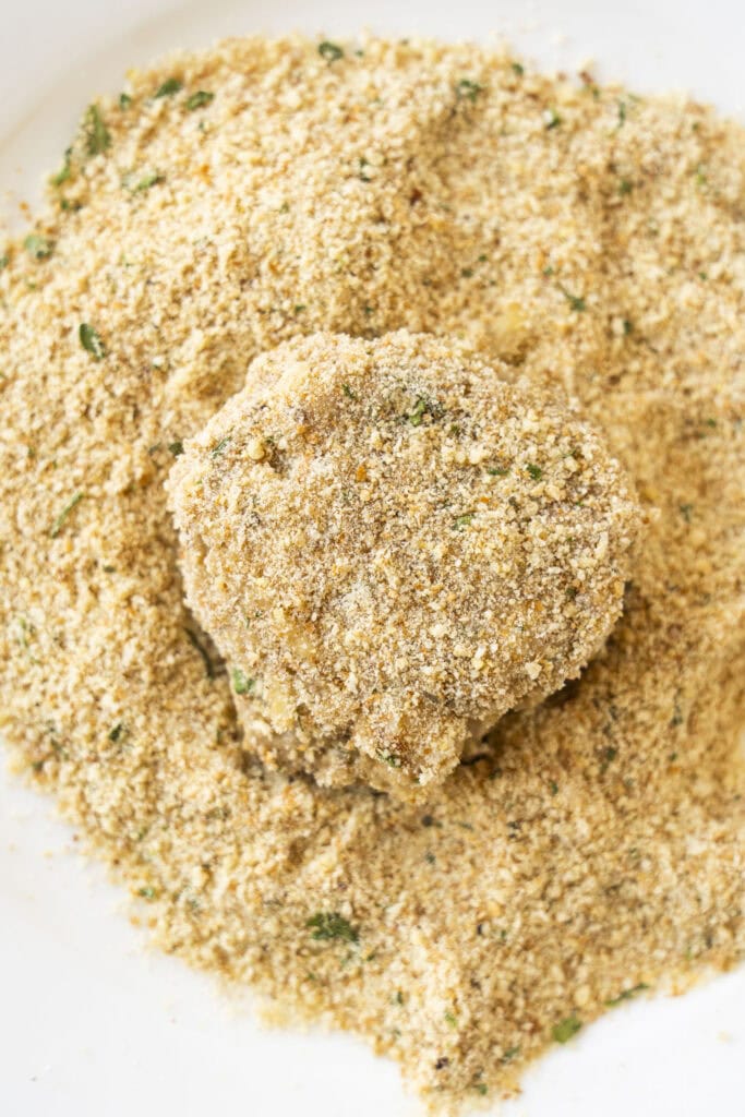 eggplant nuggets rolled in bread crumbs.