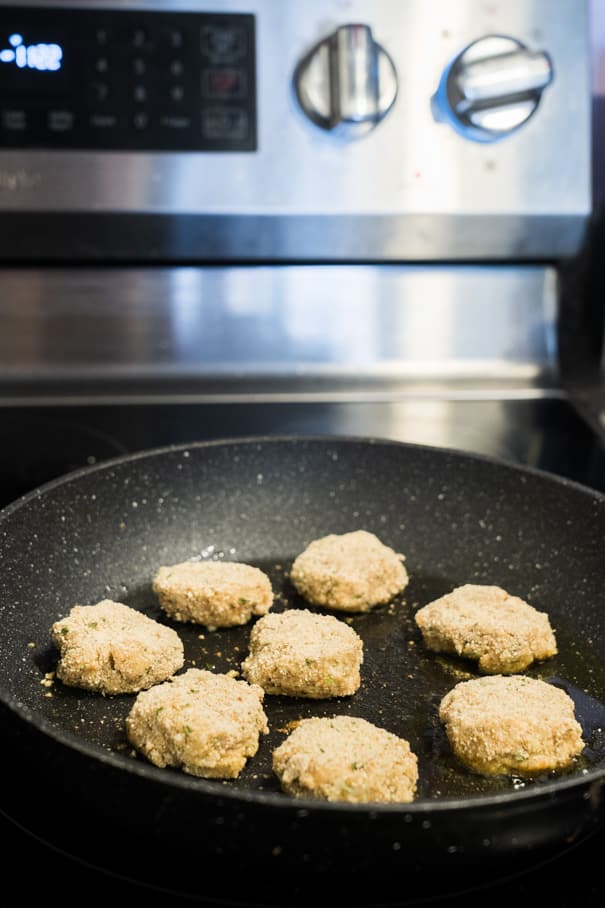 Eggplant Veggie Nuggets are healthy, easy to make and kids love them. They're made with simple ingredients and ready in less than 20 minutes.  Only 111 calories a serving for these vegetarian nuggets.  Serve for dinner, lunch box or snack. 