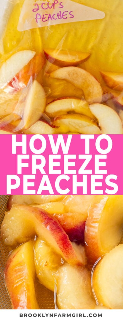 Easy step by step instructions on how to freeze peaches, no blanching needed.  This method preserves the peaches in apple and lemon juice,  preventing them from turning brown.  