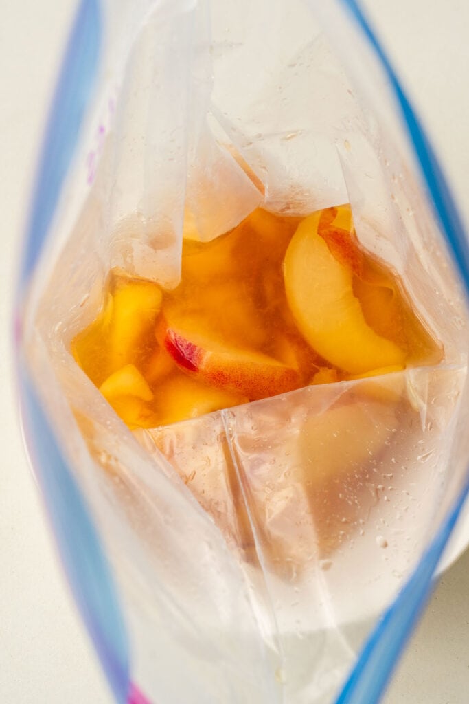 frozen apples in freezer bag.