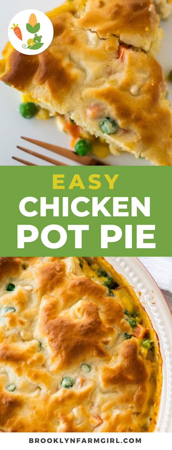 This recipe for easy chicken pot pie is a creamy mixture of chicken, vegetables and mushroom soup that is topped with a Bisquick flaky crust and baked to a golden brown perfection. 