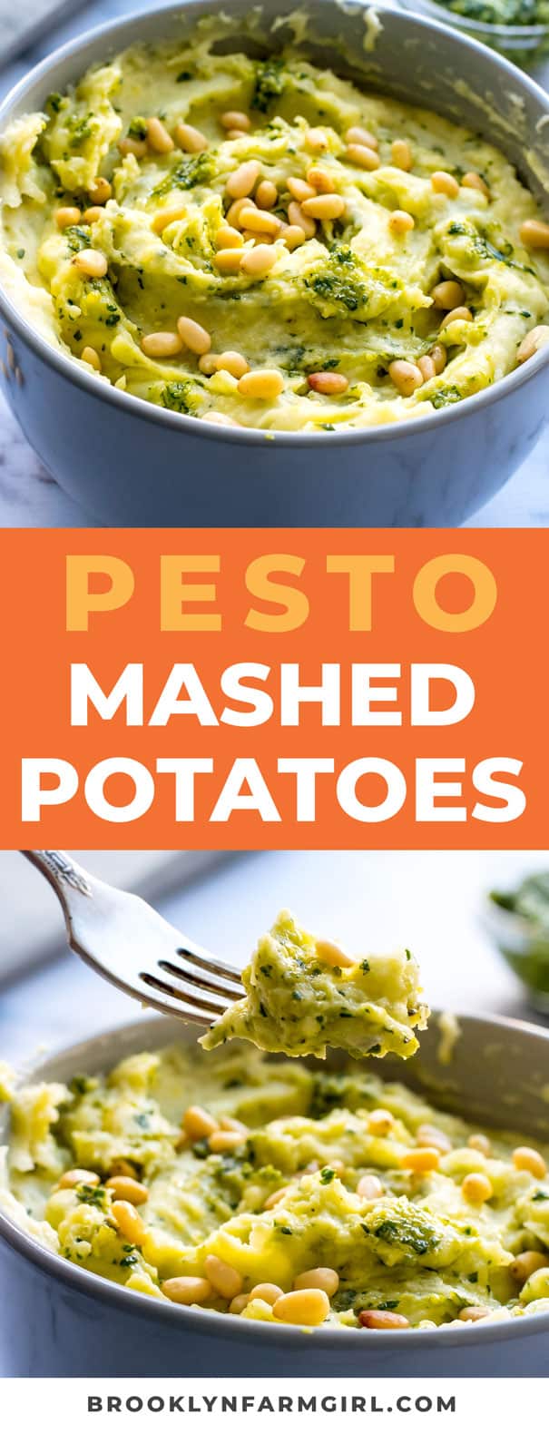 You're going to love these creamy pesto mashed potatoes.  This easy recipe combines the best mashed potatoes with fresh basil pesto to make a delicious side dish.  Save this recipe for Thanksgiving, Christmas and Sunday dinner. 