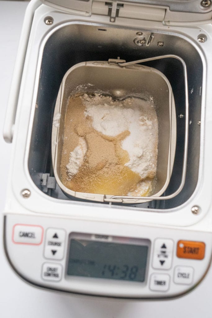 ingredients in bread machine pan