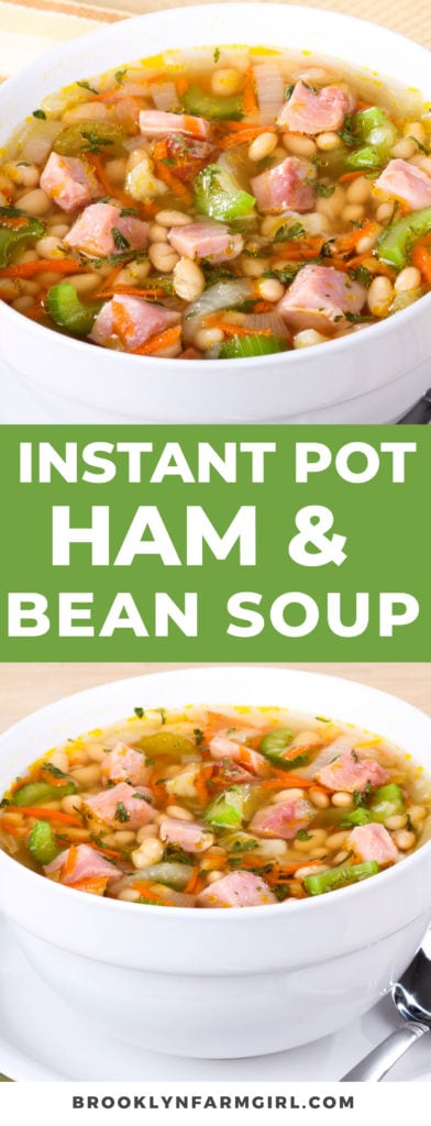 Old fashioned Instant Pot Ham and Bean Soup is a hearty recipe your entire family will love!  This easy to make broth based soup uses dry navy beans to make it a budget friendly meal! 