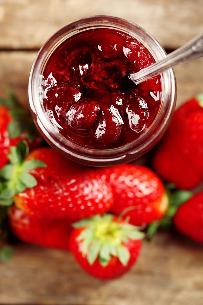 strawberry jam without pectin in glass mason jar