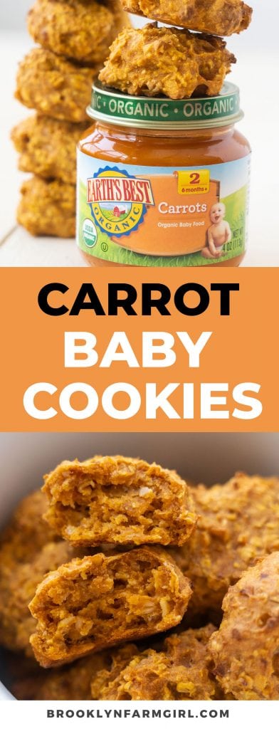 Easy to make Baby Cookies recipe using a jar of carrot baby food.  These homemade cookies are healthy for the entire family and will help your teething baby feel better!  Perfect way to get rid of all that leftover baby food!