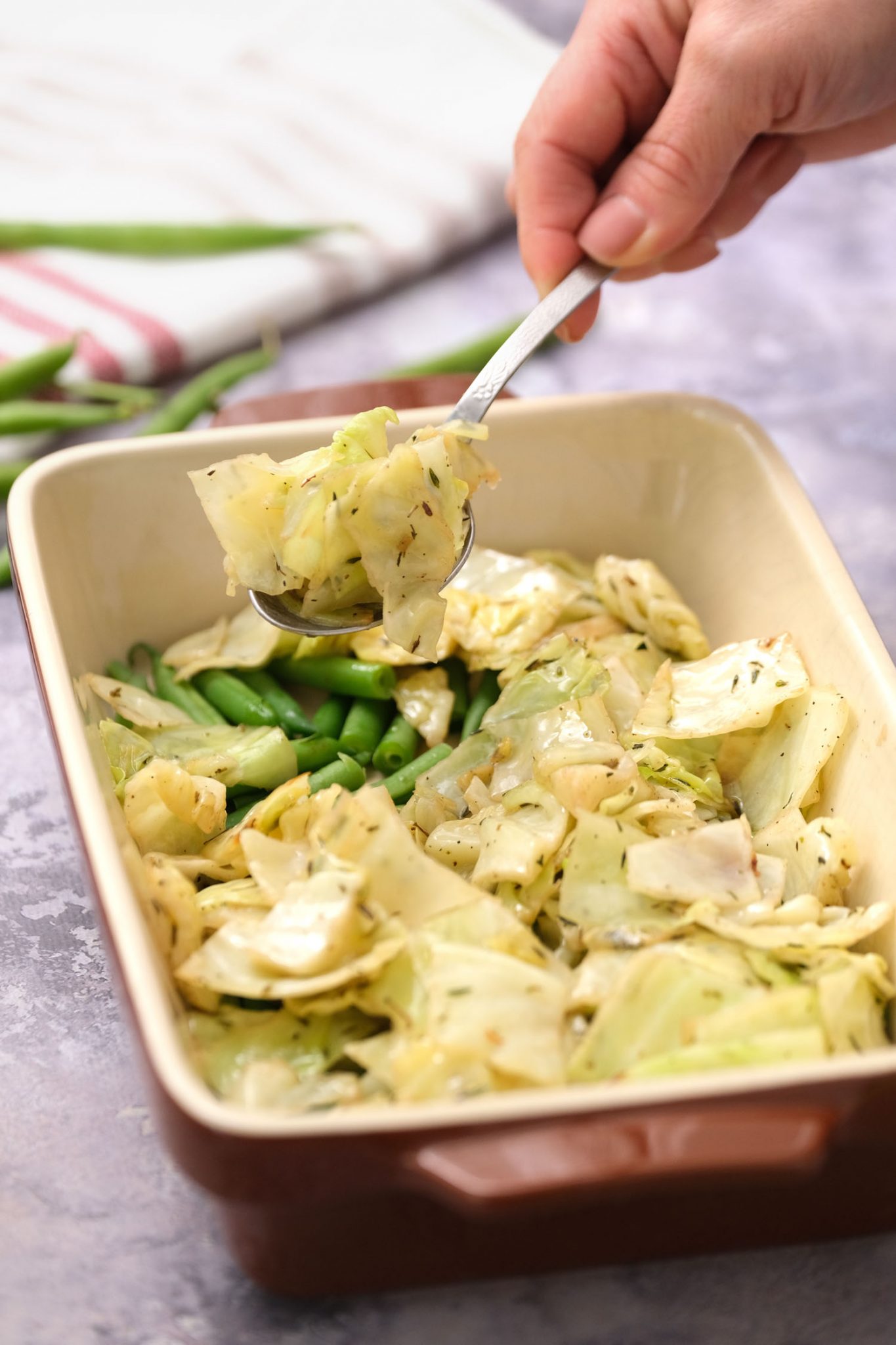 Cheesy Green Beans and Cabbage Brooklyn Farm Girl