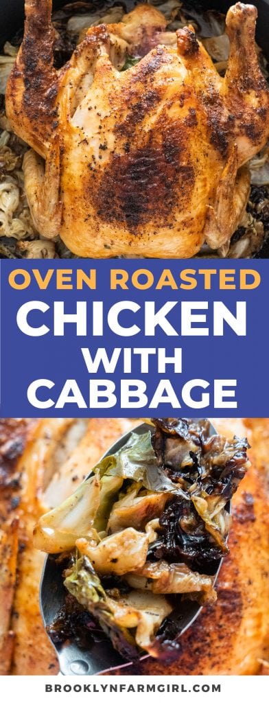 Oven Roasted Whole Chicken and Cabbage meal, ready in 1 hour.  This simple recipe makes juicy chicken on the inside and crispy skin on the outside.   
