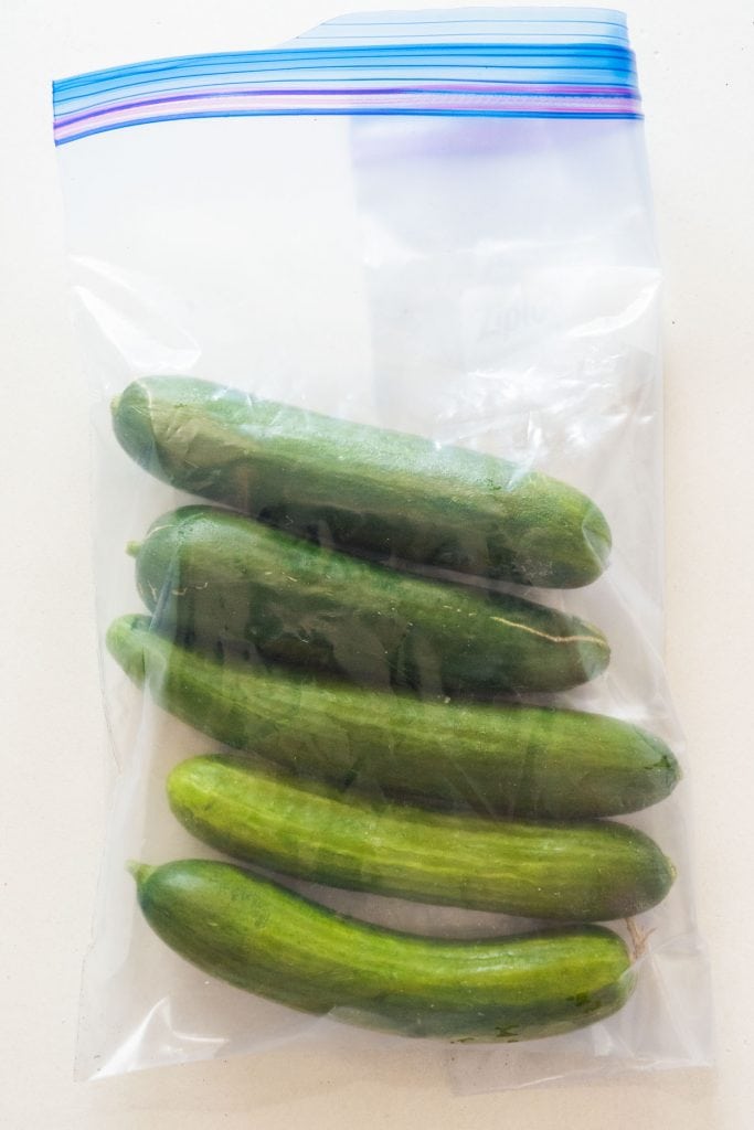 cucumbers in plastic bag to freeze 