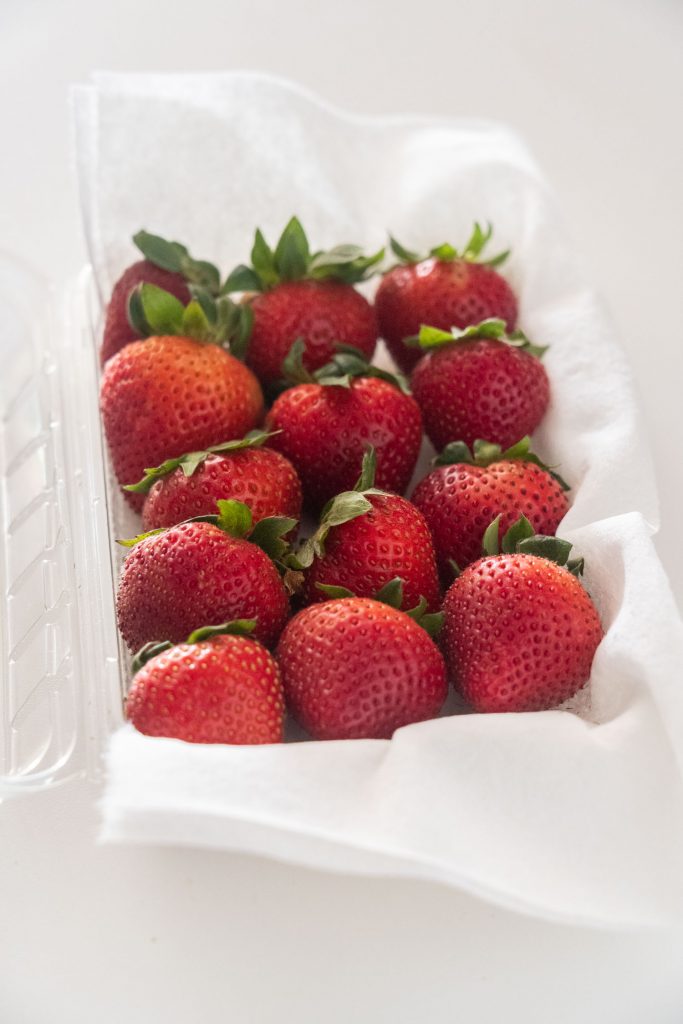 storing strawberries on paper towel in container 