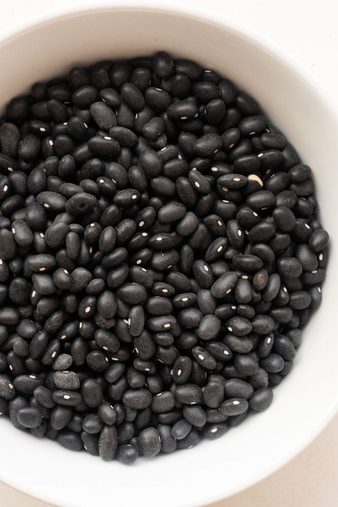 white bowl of dry black beans